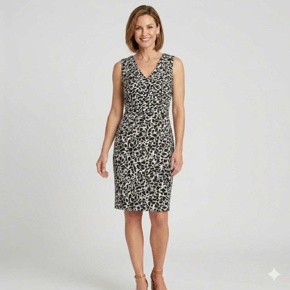 Abstract Print Cocktail Dress Women's Size 8 Black White